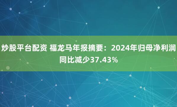 炒股平台配资 福龙马年报摘要：2024年归母净利润同比减少37.43%